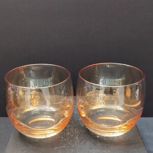 VGT,Moser/Culbuto Roly-poly Orange Bohemian Set Of 2 Glasses.